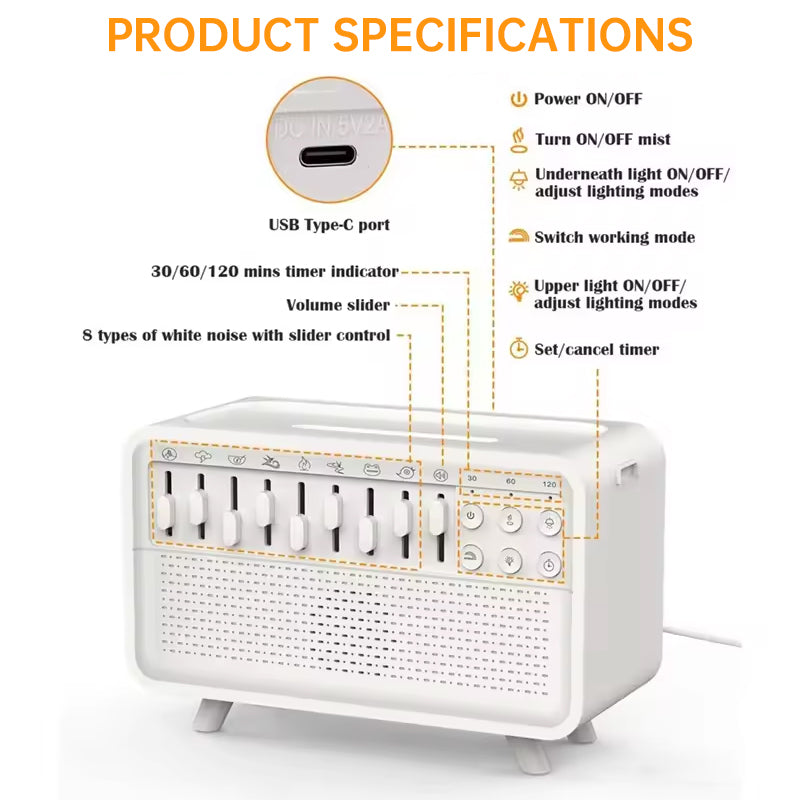 8 - Adjustable - White - Noise Air Aroma Diffuser Humidifier with Night Light and Bluetooth Speaker - V.I.P Digital Presence