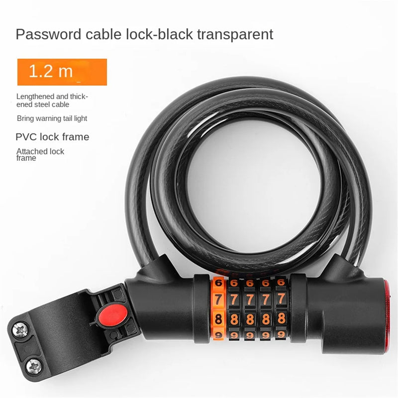 1.2M/1.8M Bike Lock Anti-theft 5 Digit Combination Password Security Lock With LED Light MTB Road Bike Steel Cable Bicycle Lock - V.I.P Digital Presence