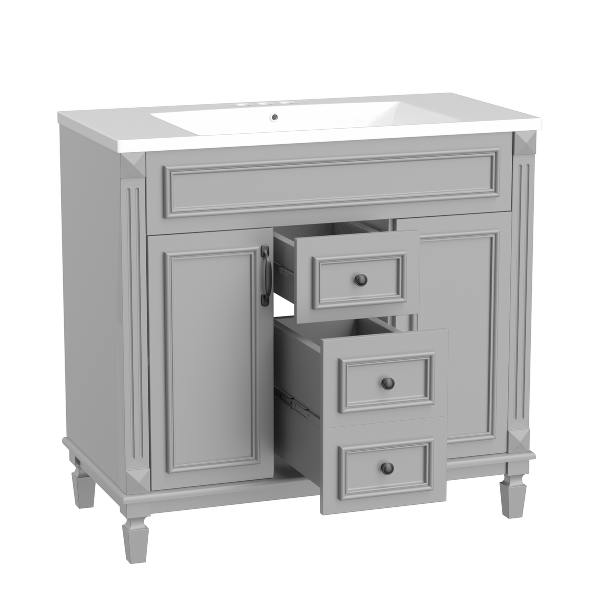 36'' Bathroom Vanity with Top Sink, Modern Bathroom Storage Cabinet with 2 Soft Closing Doors and 2 Drawers, Single Sink Bathroo - V.I.P Digital Presence