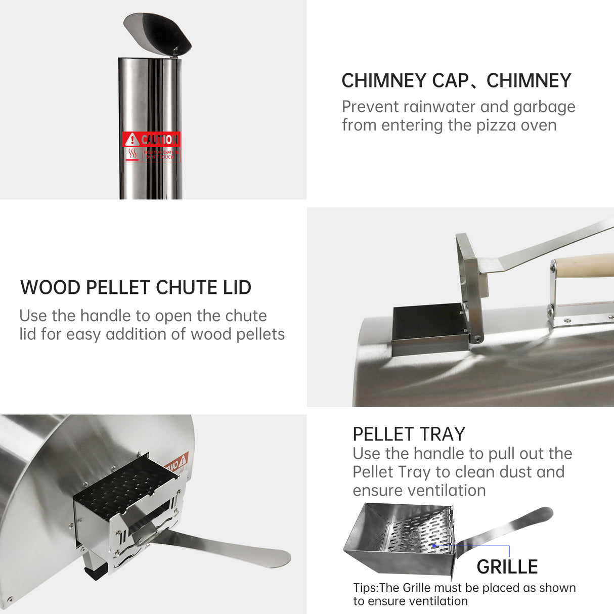 Silver Pizza Oven Outdoor 12" Semi-Automatic Rotatable Pizza Ovens Portable Stainless Steel