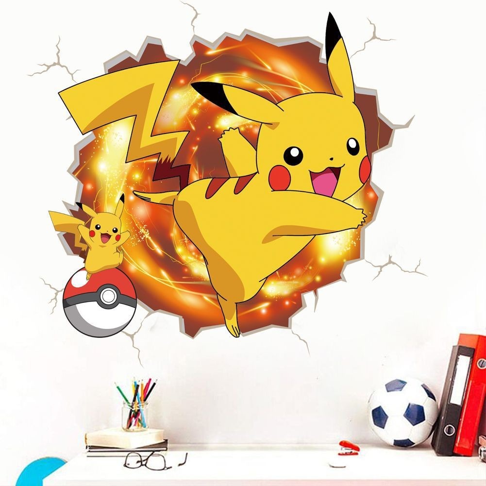New 3D Pikachu Wall Sticker Pok é mon Wallpaper Self adhesive Cartoon Graffiti Anime Poster Children's Room PVC - V.I.P Digital Presence