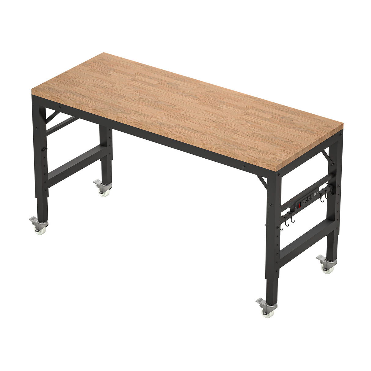 60 inch adjustable garage workbench, rubber wood heavy-duty workstation with power socket and wheels, 2000 pound load capacity - V.I.P Digital Presence