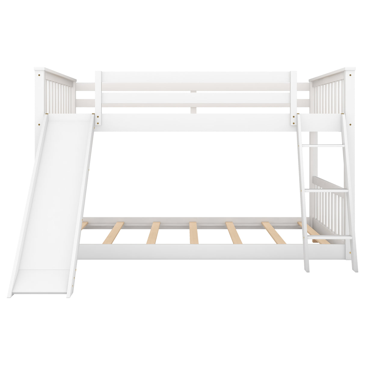 Full over Full Bunk Bed with Convertible Slide and Ladder White