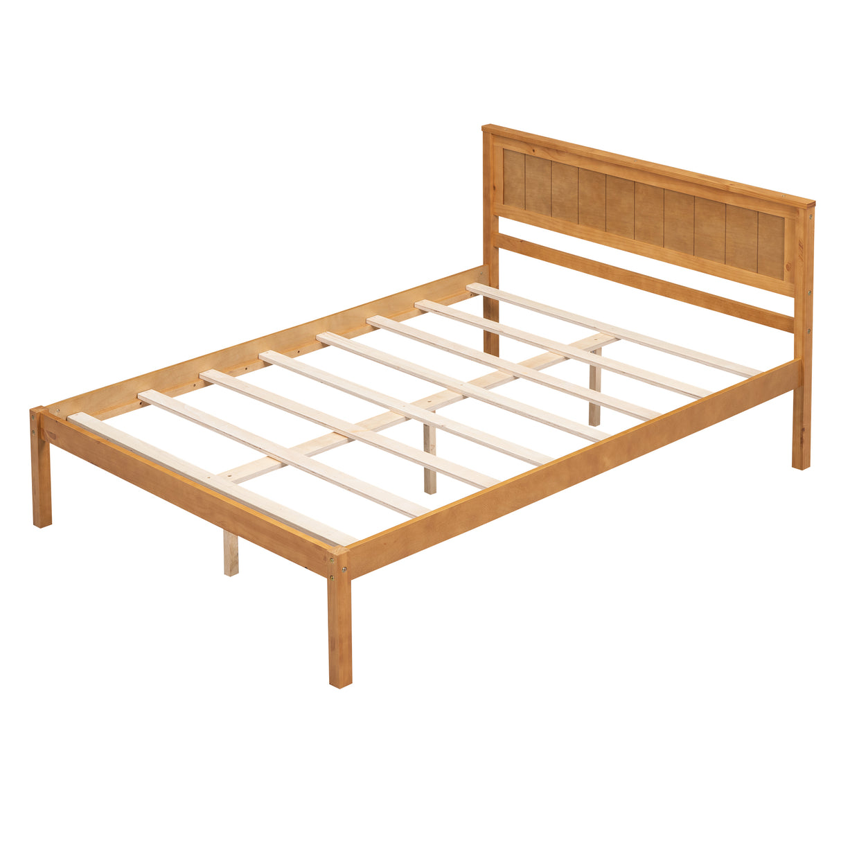 Platform Bed Frame with Headboard, Wood Slat Support No Box Spring Needed Full Oak