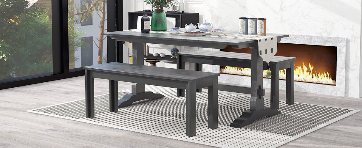 TREXM 3-piece retro cutlery set, rectangular stand table, and 2 wooden stools for 4 people (gray) - V.I.P Digital Presence