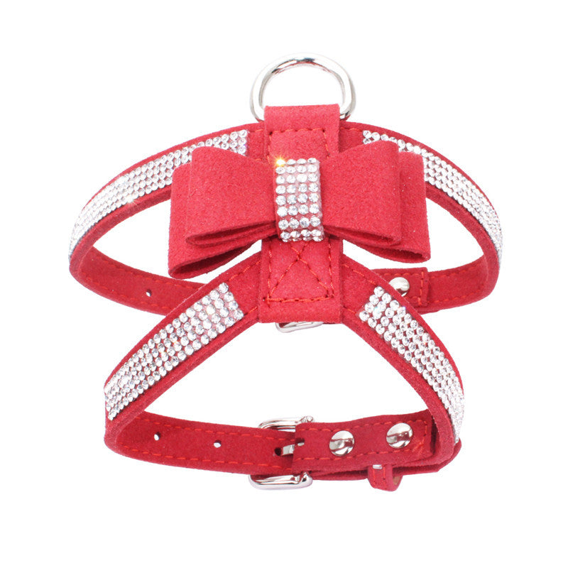 Sparkling rhinestone bow pet chest strap, rhinestone dog chest strap, suede microfiber dog chain pet supplies - V.I.P Digital Presence