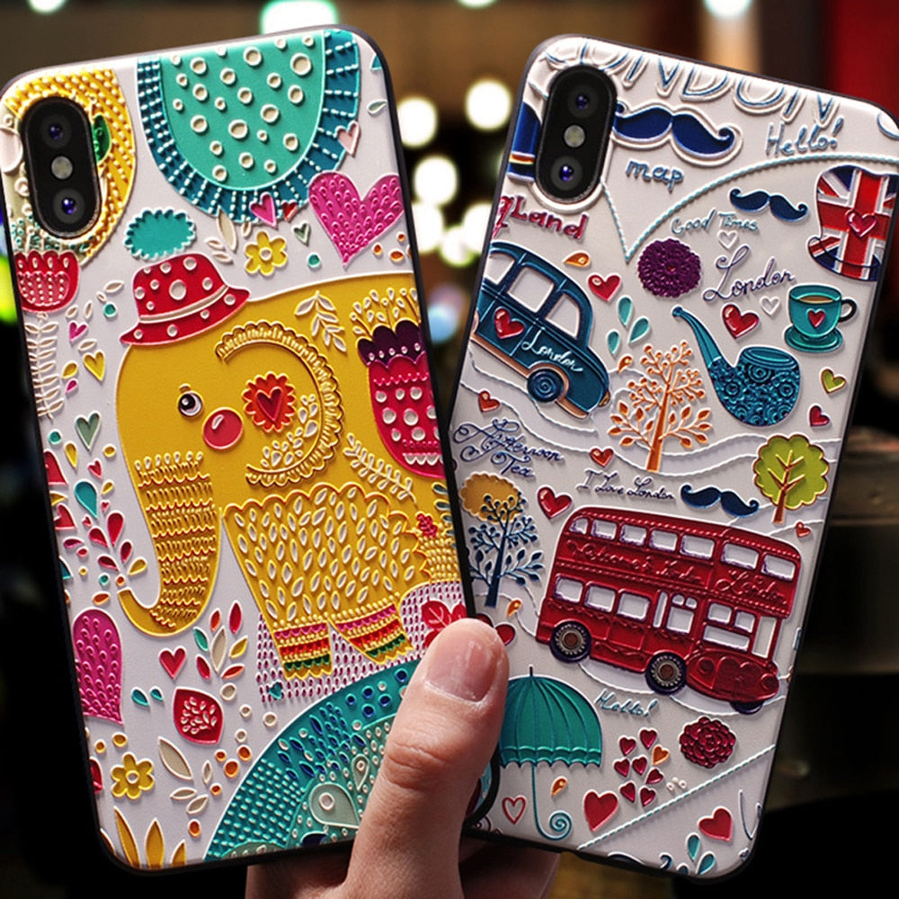 Eqvvol Cute 3D Emboss Cartoon Patterned Phone Case For iphone X 8 7 6 6S Plus Cases Soft Silicone Cover For iphone 5 5s SE Coque - V.I.P Digital Presence