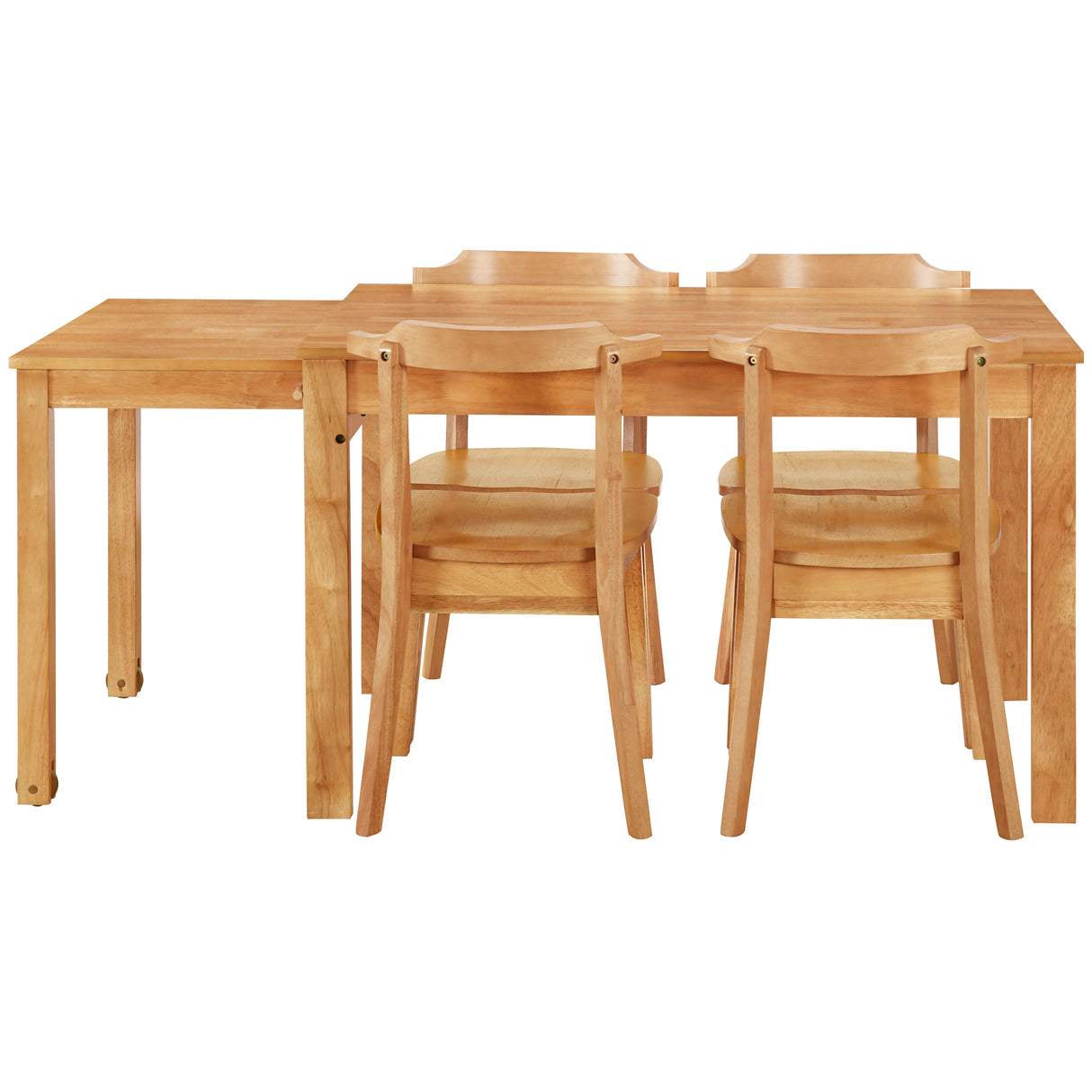 TOPMAX 65 "5-piece set with wheels, expandable dining table set, 17.7" pull-out side table and small dining chairs, natural