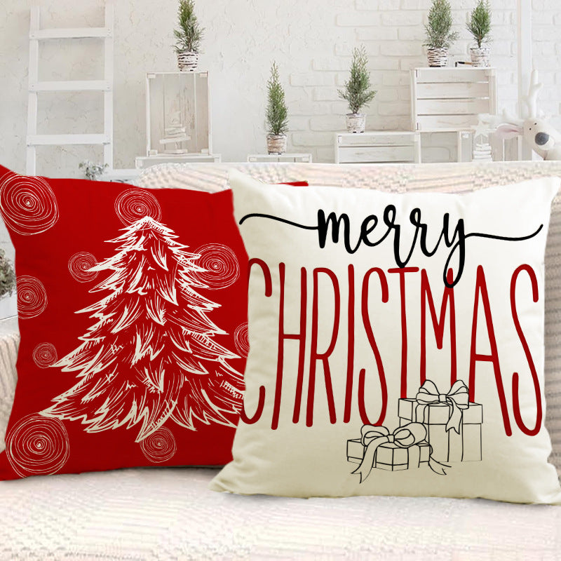 Christmas hat pillowcase linen Christmas tree letter print pillowcase holiday - V.I.P Digital Presence