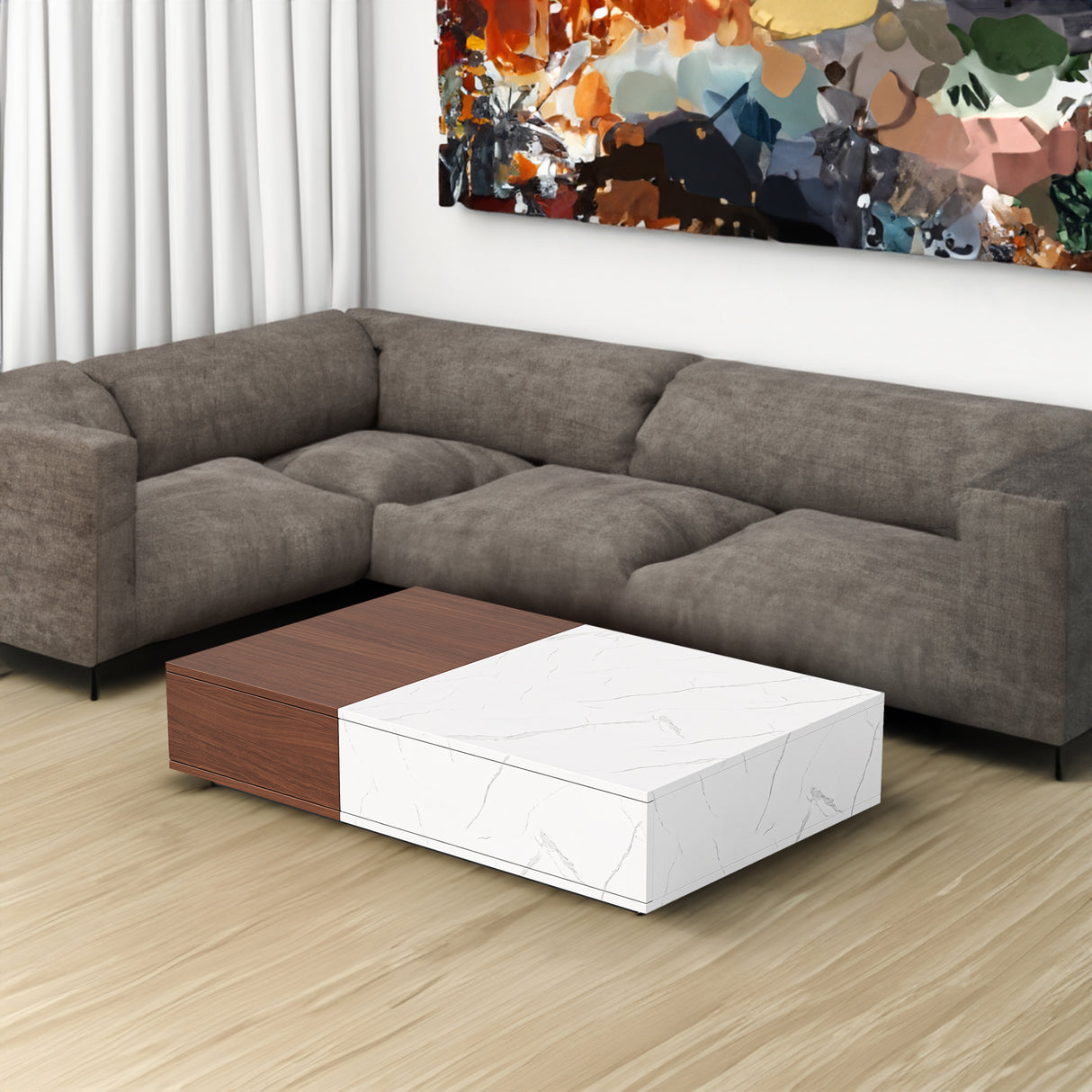 Modern style walnut coffee table with two storage spaces - V.I.P Digital Presence