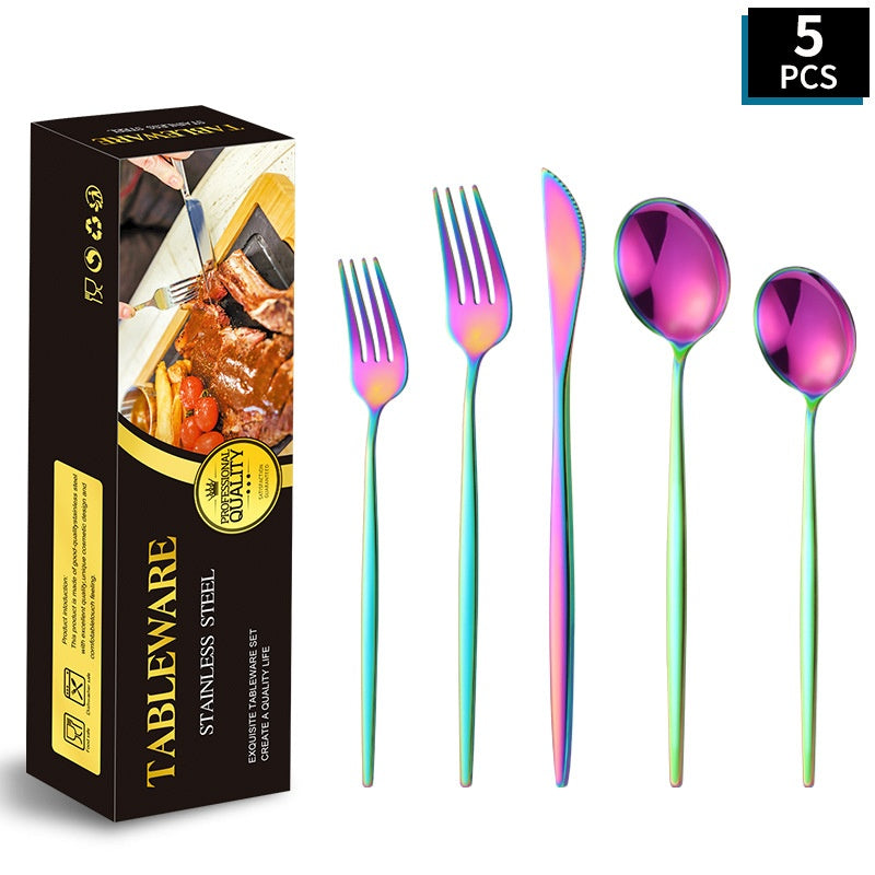 Portuguese Stainless Steel Knife Fork Spoon Golden Steak Knife Fork Set Four-Piece Tableware Set - V.I.P Digital Presence