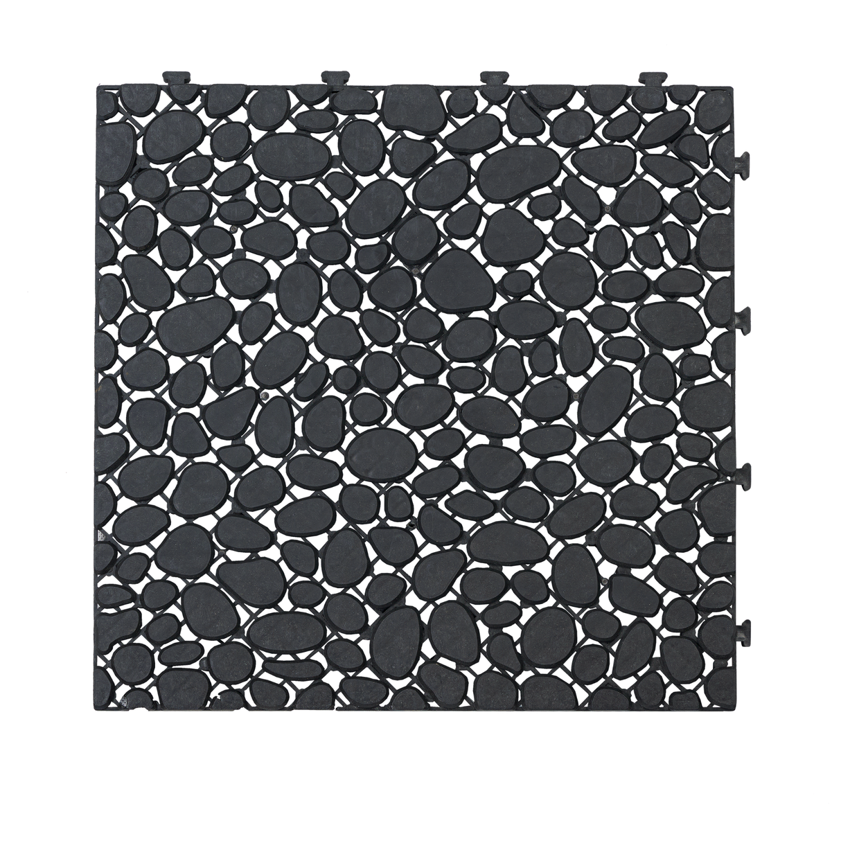 12 x 12 inch black interlocking deck tiles, plastic waterproofing, pebble pattern, pack of 12 - V.I.P Digital Presence