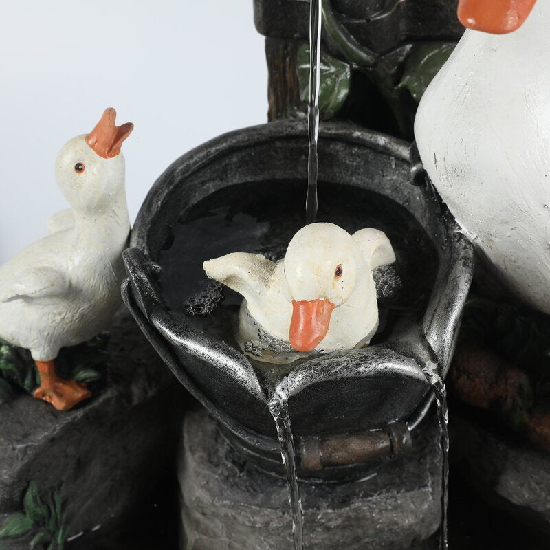 Solar resin duck garden fountain with LED squirrel design, outdoor decor (E2). - V.I.P Digital Presence