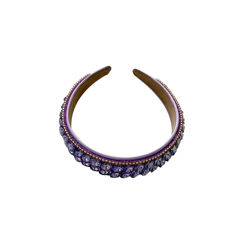 Fashionable double row geometric circular purple rhinestone hairband - V.I.P Digital Presence