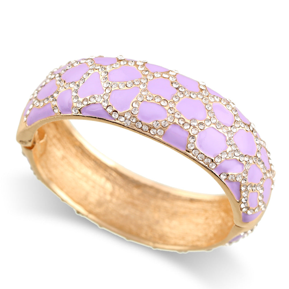 Leopard patterned enamel full diamond drop glaze fashionable alloy open bracelet in 6 colors - V.I.P Digital Presence