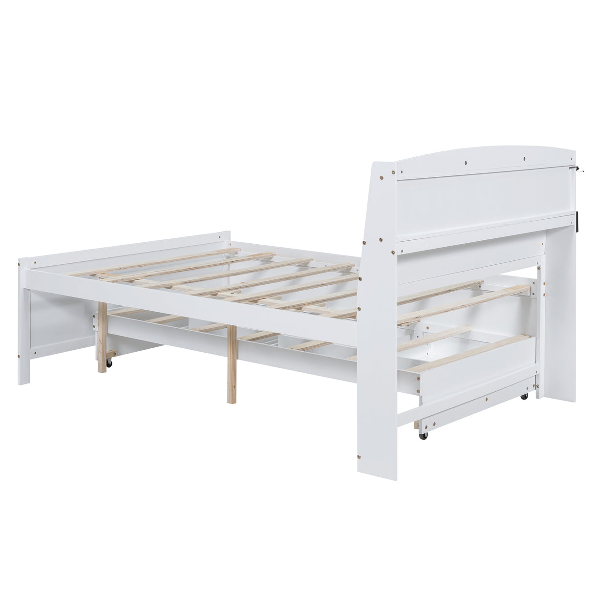 Full Size Platform Bed with Storage LED Headboard Twin Size Trundle and 3 Drawers White