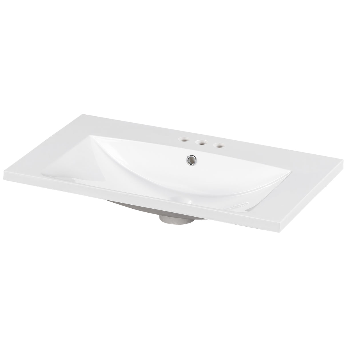 30" Single Bathroom Basin Sink, Vanity Top Only, 3-Faucet Holes, Resin - V.I.P Digital Presence