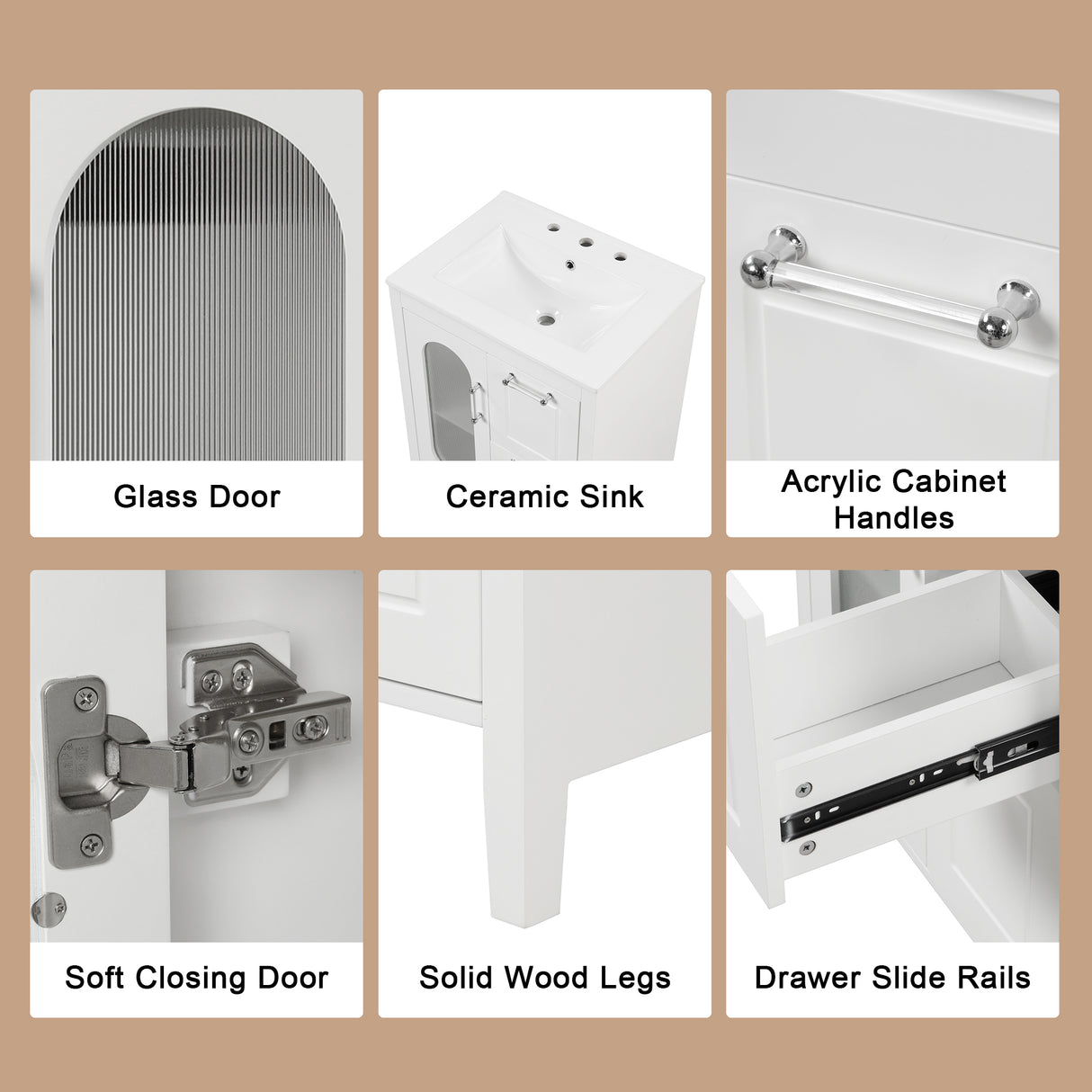 24" Bathroom Vanity with Sink, Bathroom Vanity Cabinet with Two Drawers and Door, Adjustable Shelf, Solid Wood and MDF, White - V.I.P Digital Presence