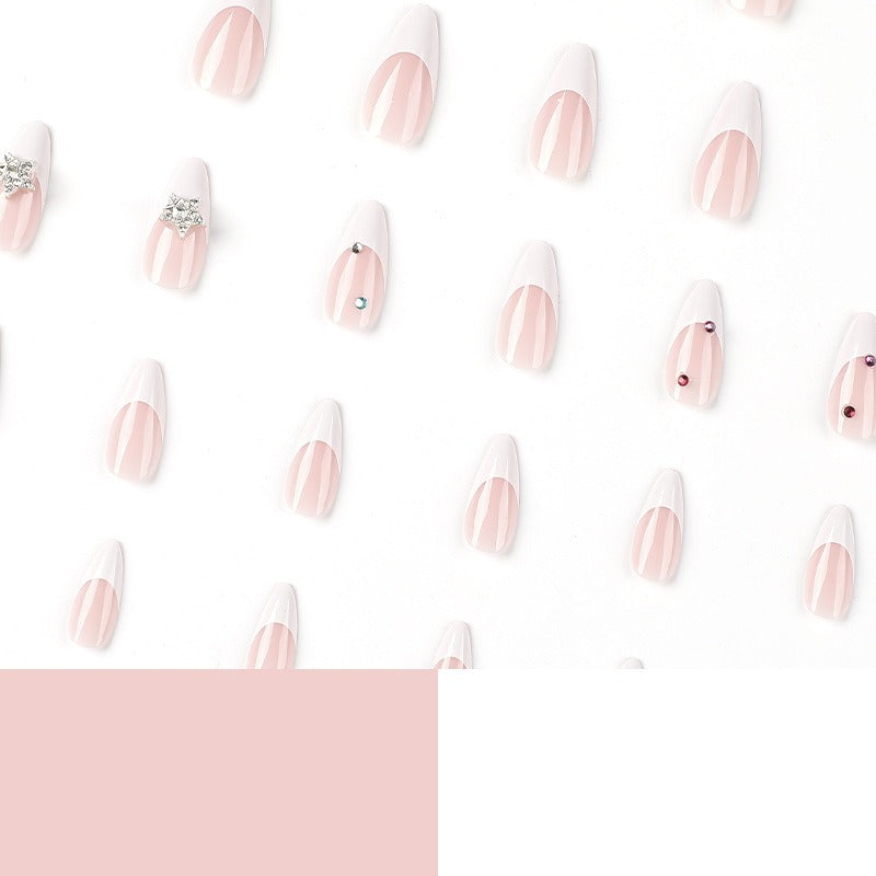 Wearable nails white French style wearable nails finished silver three-dimensional five-pointed star nail stickers wearable - V.I.P Digital Presence