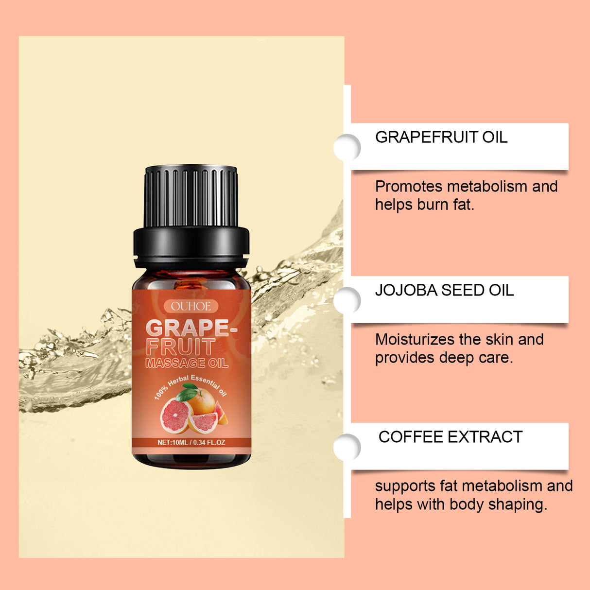 Grapefruit Massage Essential Oil, Moisturizing Repair Moisturizing Body Skin Soothing Massage Skin Care Essential Oil