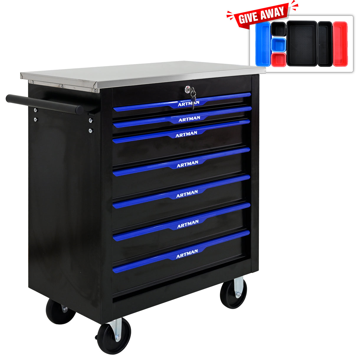 7 DRAWERS MULTIFUNCTIONAL TOOL CART WITH WHEELS-BLACK+BLUE - V.I.P Digital Presence