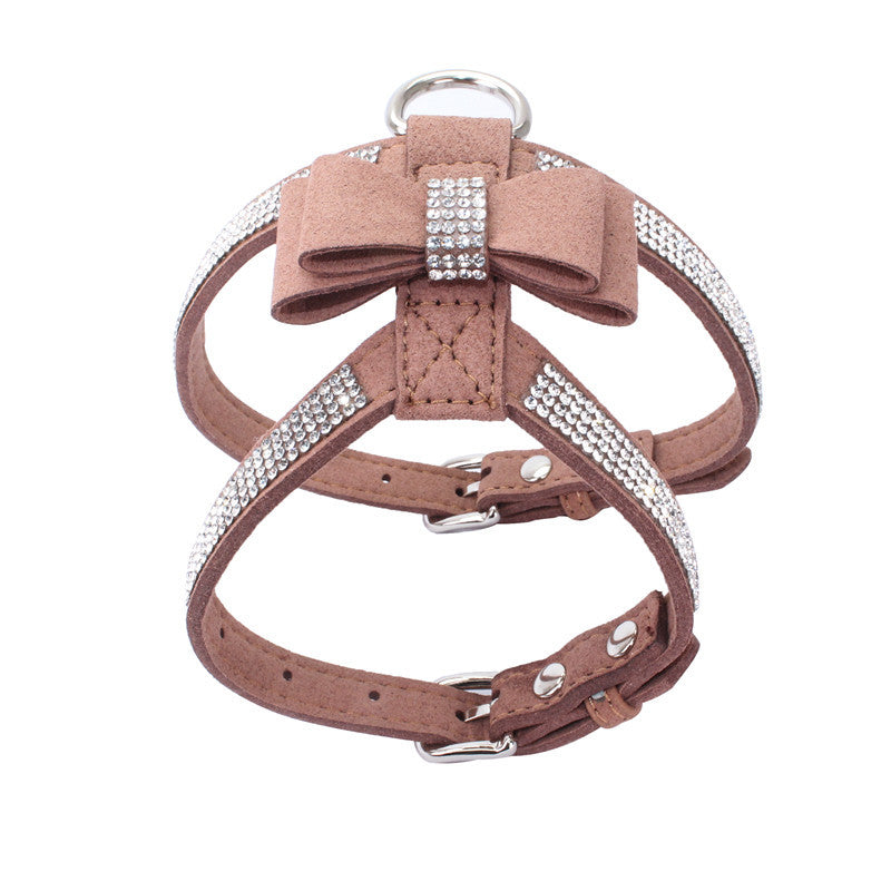Sparkling rhinestone bow pet chest strap, rhinestone dog chest strap, suede microfiber dog chain pet supplies - V.I.P Digital Presence