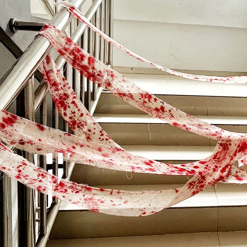 3m Halloween Bloody Cloth Strips Blood Gauze Bandage Haunted House Warning Isolation Belt Home Horror Party Scene Decor Props - V.I.P Digital Presence