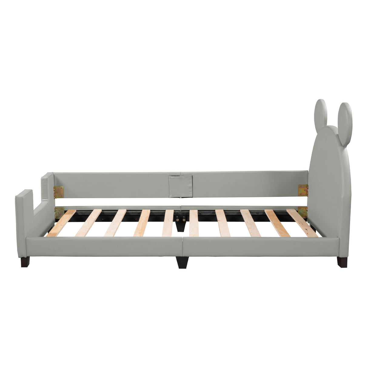 Twin Size Upholstered Daybed with Carton Ears Shaped Headboard Grey
