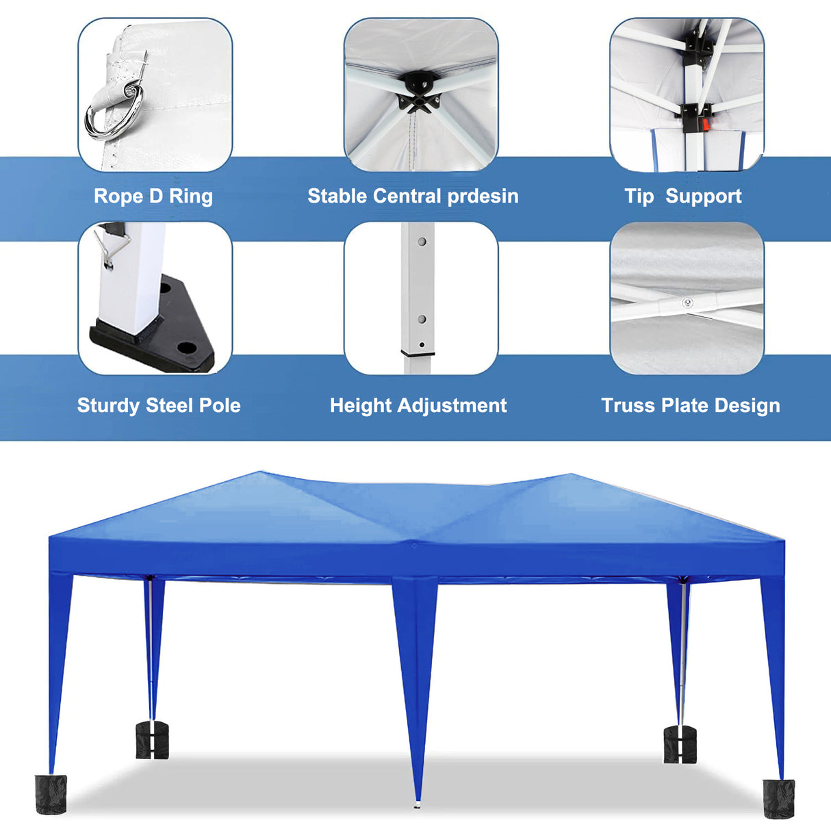 10'x20 'folding canopy with 6 detachable side walls outdoor activity shelters UPF 50+terrace portable tent (blue) - V.I.P Digital Presence