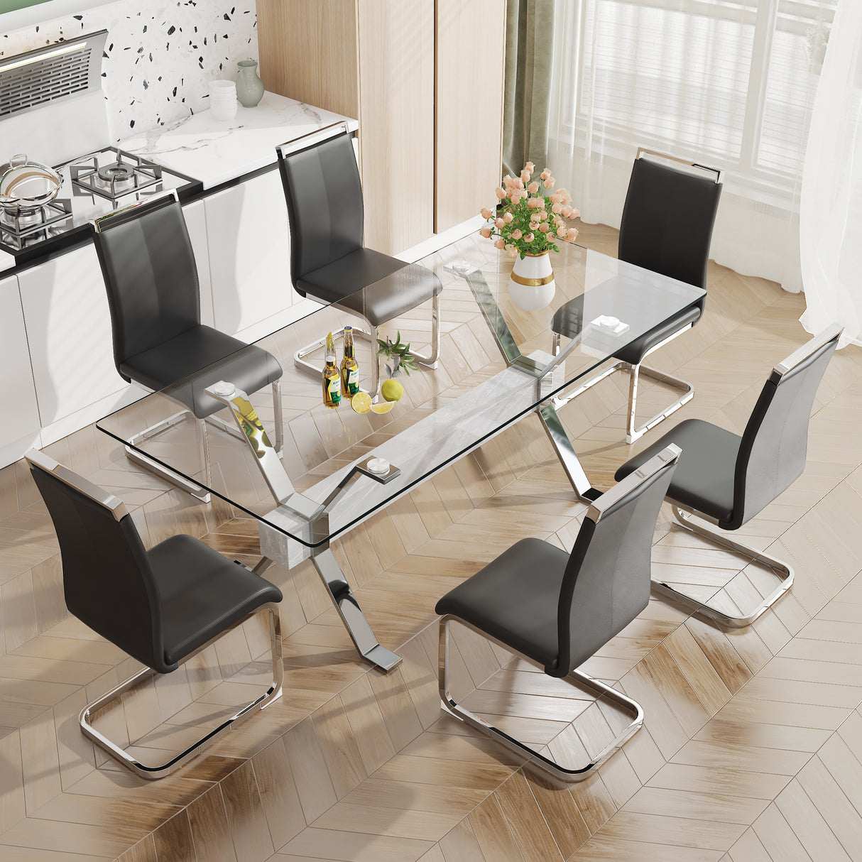 Dining table Modern tempered glass dining table 79 ''x39''x30 '' 1105 - V.I.P Digital Presence