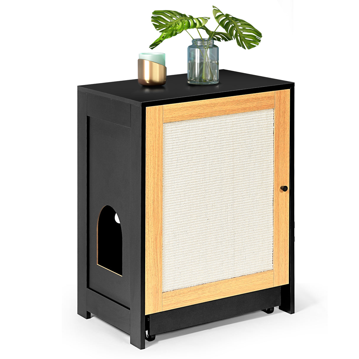 Cat Litter Box Enclosure, Hidden Cat Washroom, Kitty End Table, Litter cabinet with sisal door,Black - V.I.P Digital Presence