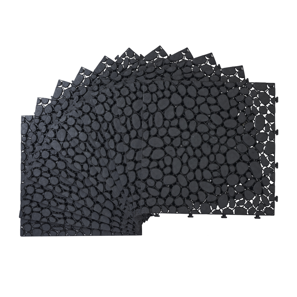 12 x 12 inch black interlocking deck tiles, plastic waterproofing, pebble pattern, pack of 12 - V.I.P Digital Presence
