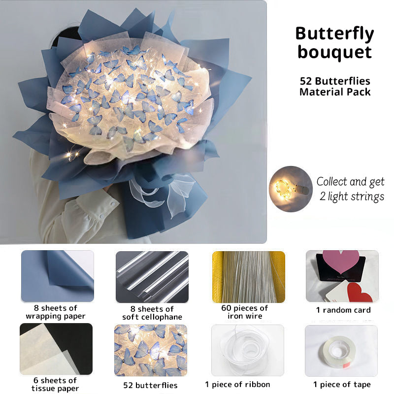 New DIY Butterfly Bouquets Handmade Butterfly Flower Material Package Bouquet with Light String Wedding Decor Gift for Girlfrien - V.I.P Digital Presence