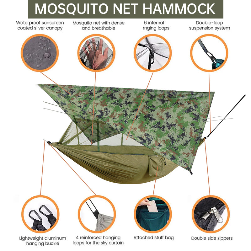 260x140cm Outdoor Double Camping Hammock with Mosquito Net and Rain Fly Tarp Lightweight Parachute Hammocks for Travel Hiking - V.I.P Digital Presence