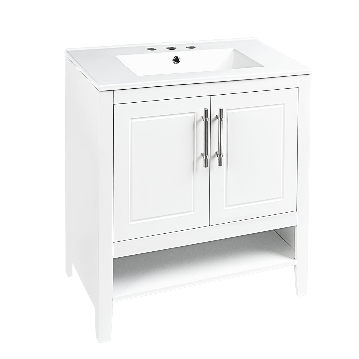 30" Bathroom Vanity with Sink Multi-functional Bathroom Cabinet with Doors and Drawers Solid Frame and MDF Board, White - V.I.P Digital Presence