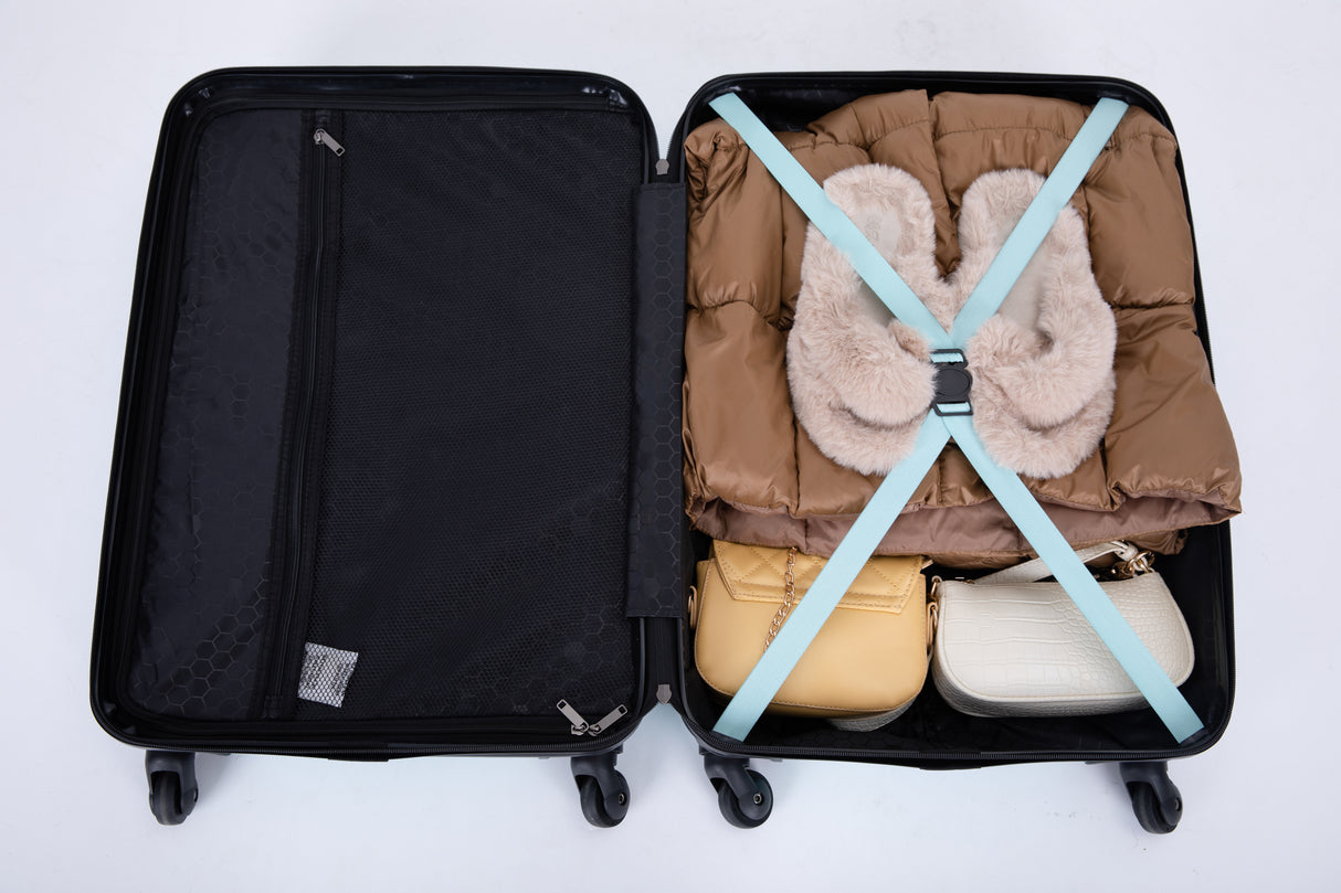 3 Piece Luggage Sets ABS Lightweight Suitcase with Two Hooks, Spinner Wheels, TSA Lock, (20/24/28) Green