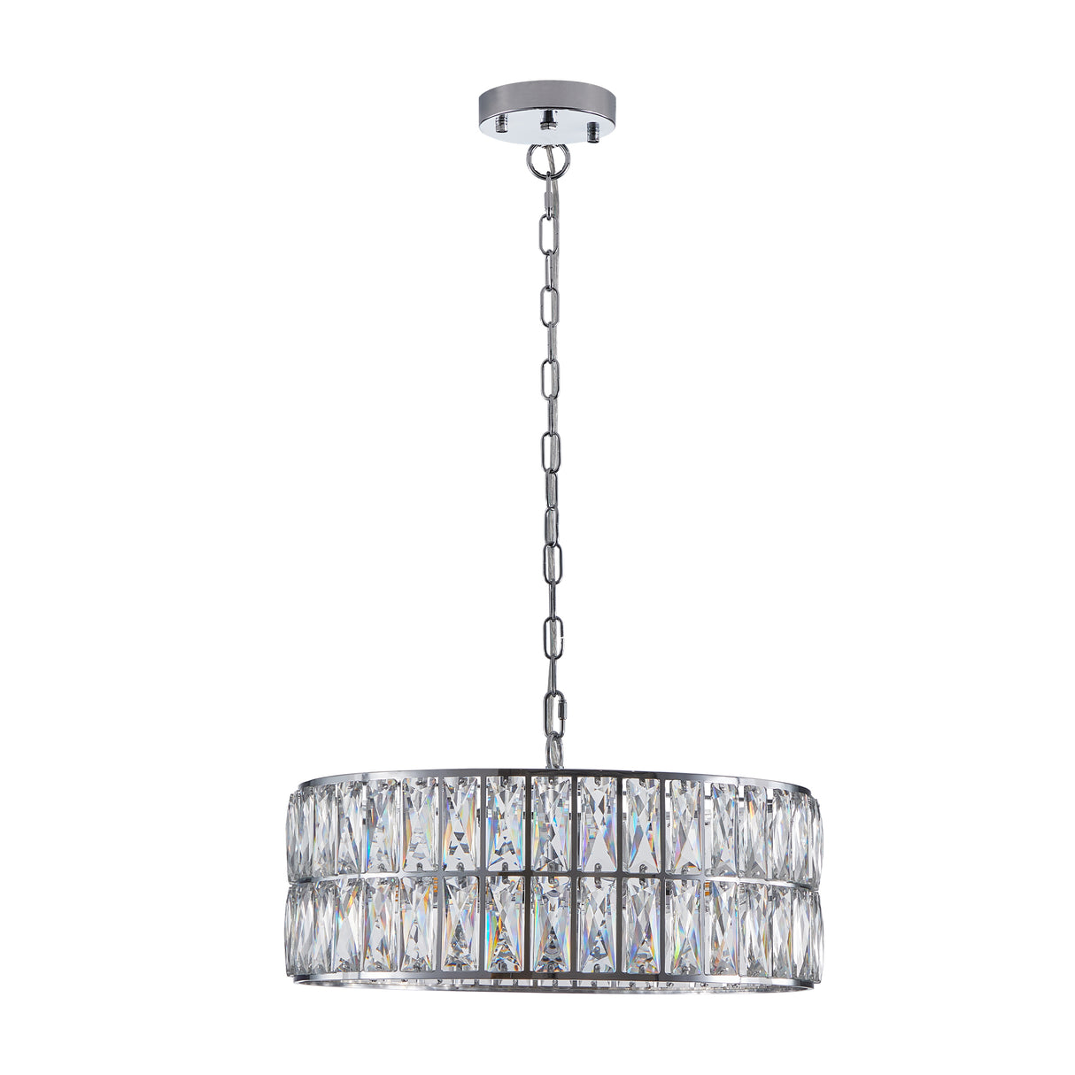 Modern crystal drum pendant light, 6-light pendant light, with silver metal frame (excluding light bulb) - V.I.P Digital Presence