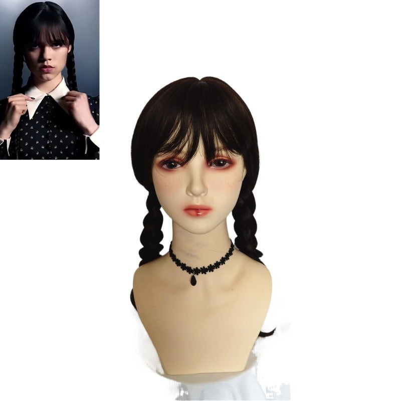 Addams Family Animated Wig Black Double Ponytail Braid Wig - V.I.P Digital Presence