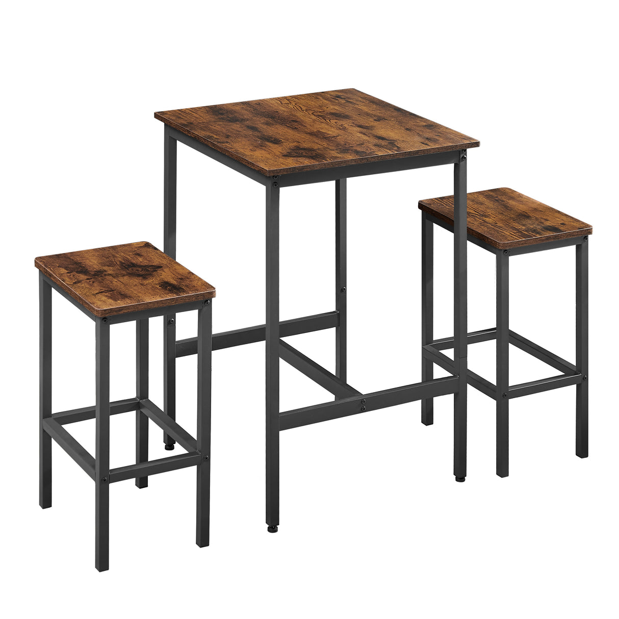 Bar Table Set Square Bar Table with 2 Bar Chairs Industrial Style Bar Chairs for Kitchen Breakfast Table Rustic Brown and Black