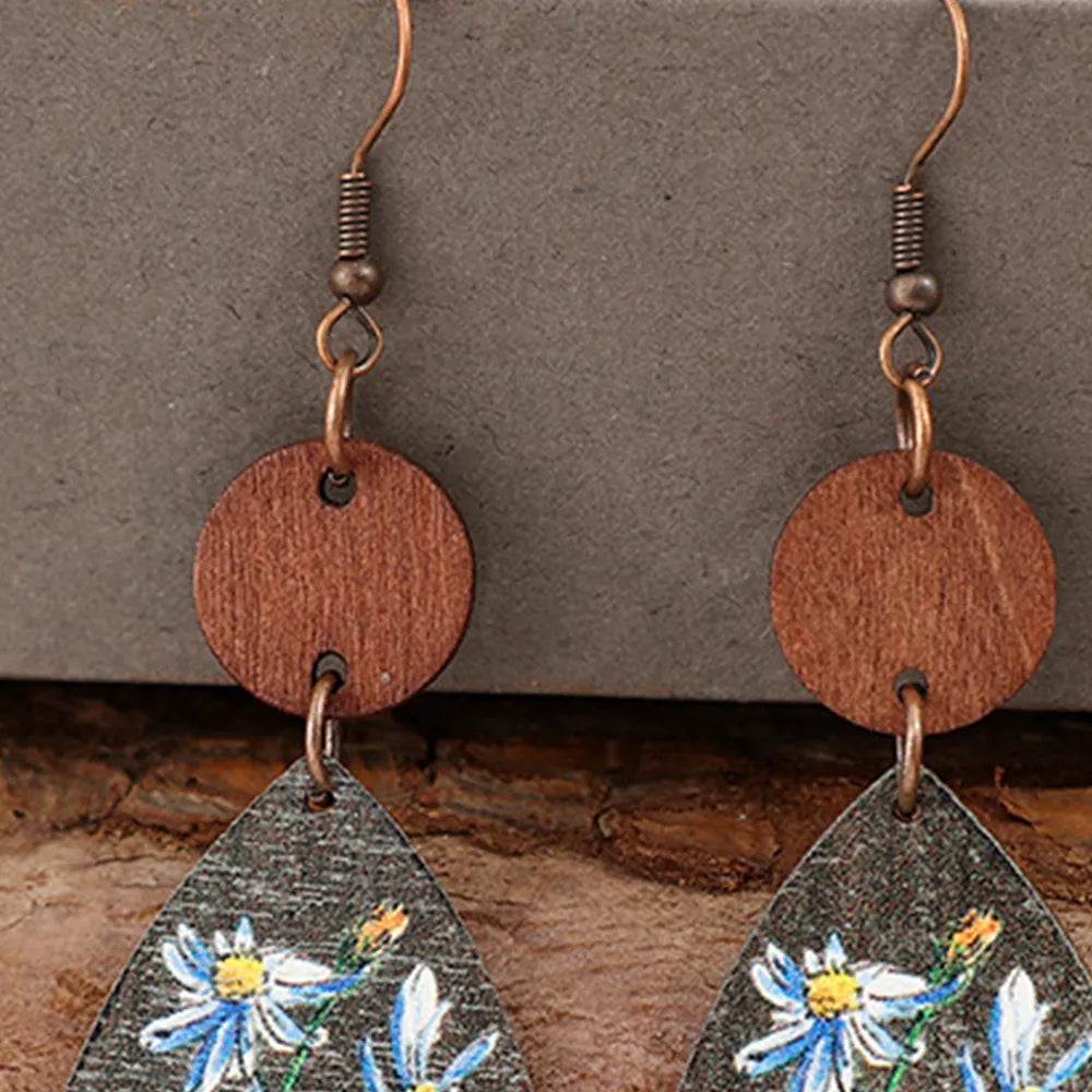 Flower Geometrical Shape Wooden Earrings - V.I.P Digital Presence