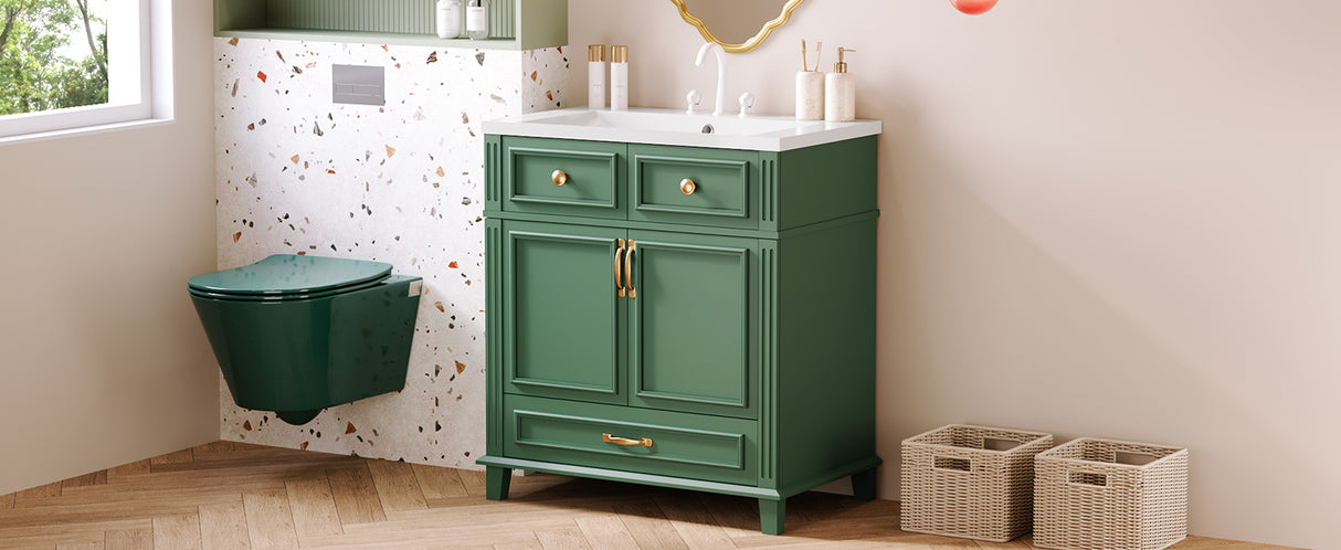 30 inch uncovered bathroom vanity with soft closed door, limited to solid wood frame bathroom storage cabinet green - V.I.P Digital Presence