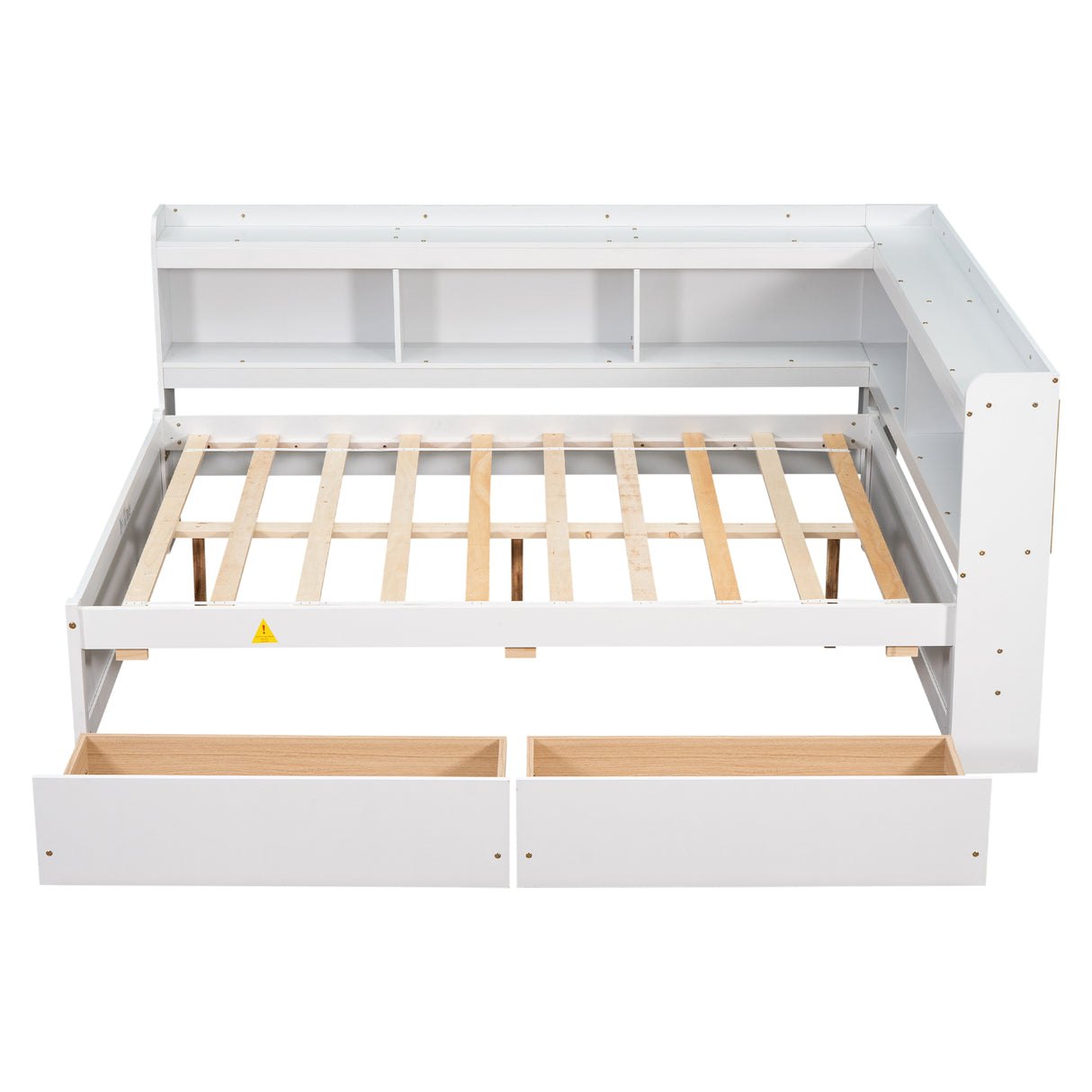 Full Bed with L-shaped Bookcases, Drawers ,White - V.I.P Digital Presence