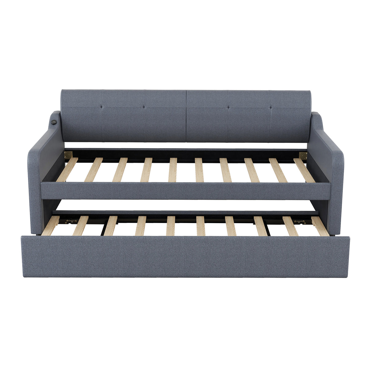 Twin Size Upholstery DayBed with Trundle and USB Charging Design Trundle can be flat or erected Gray - V.I.P Digital Presence