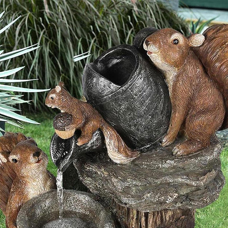 Solar resin duck garden fountain with LED squirrel design, outdoor decor (E2). - V.I.P Digital Presence