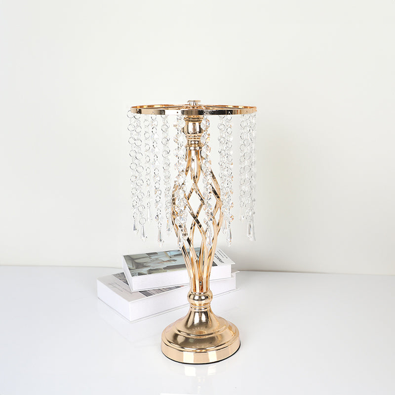 Wrought Iron Metal Flower Stand with Crystal Acrylic Beads Hanging Flower Arrangement, Gold-Plated Decoration for Wedding Tables - V.I.P Digital Presence