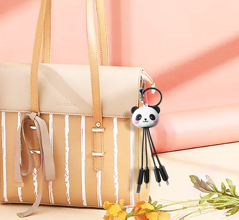 Cartoon Panda One Drag Three Data Wires Cute Keychain Panda Three in One Fast Charging Mobile Phone Charging Cable - V.I.P Digital Presence