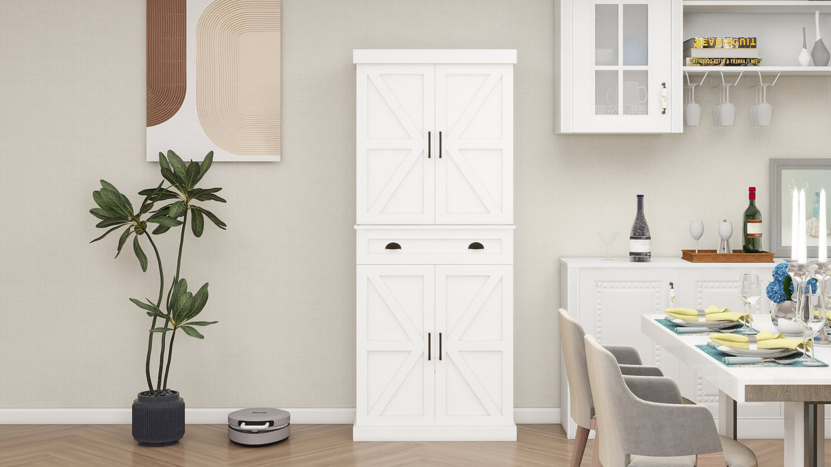 71" Kitchen Pantry Storage Cabinet with 4 Doors(2Doors with Racks)1 Drawer 2 Adjustable Shelves Freestanding Cupboard - V.I.P Digital Presence
