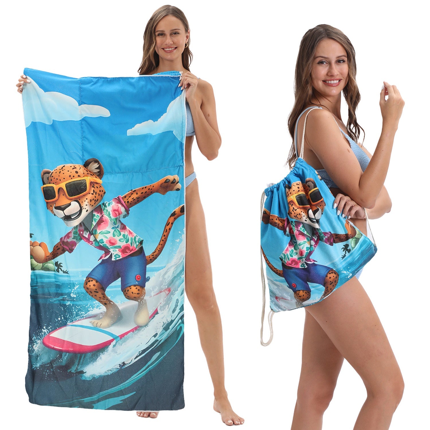 Two-in-One Foldable Beach Towel Printed Bath Towel All-In-One Beach Towel with Storage Bag - V.I.P Digital Presence