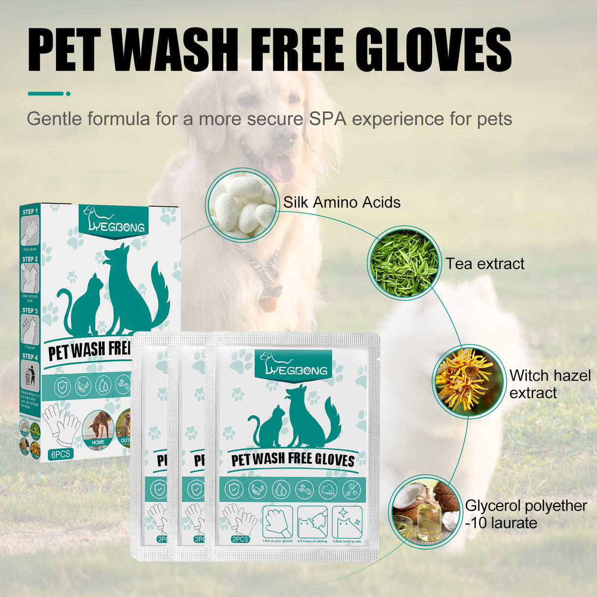 Pet Leave-In Cleaning Gloves Dog Bath Cat Clean Dry Cleaning Gloves Deodorizing Odor Removal - V.I.P Digital Presence