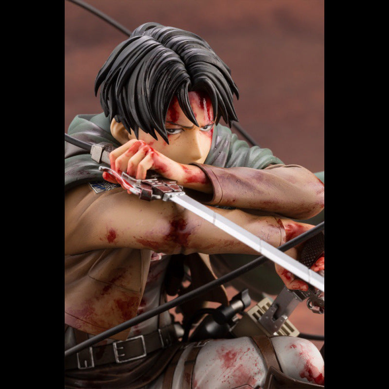 Attack on the giant army commander Liweier's figurine battle damage kneeling posture blood battle figurine anime model